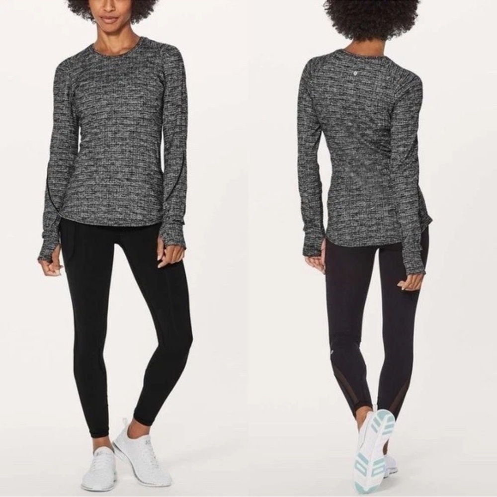 Lululemon Extra Mile Long Sleeve Pullover Luon Suited Jacquard Black White 2 Top